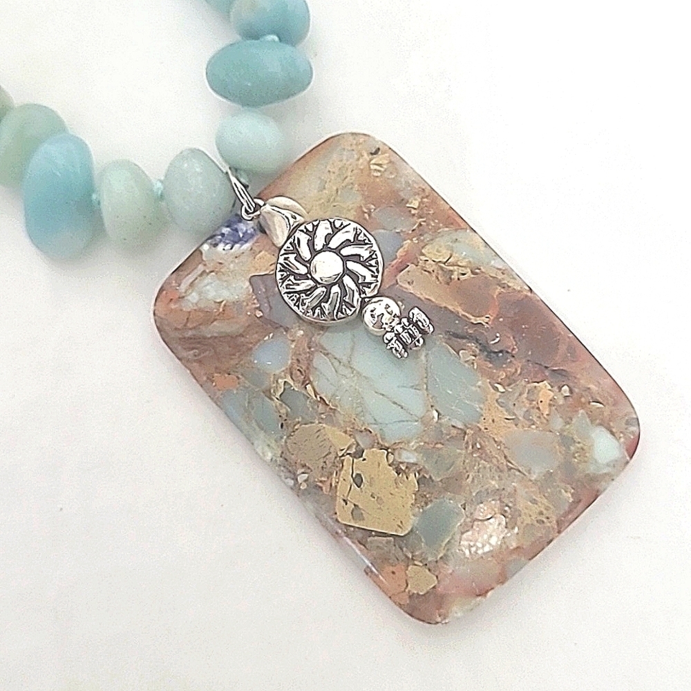 20" Necklace matching bracelet set Natural Opal stone Imperial Jasper Pendant